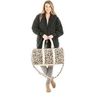 Katydid Cream Leopard Faux Fur Weekender Bag With Matching Crossbody Strap